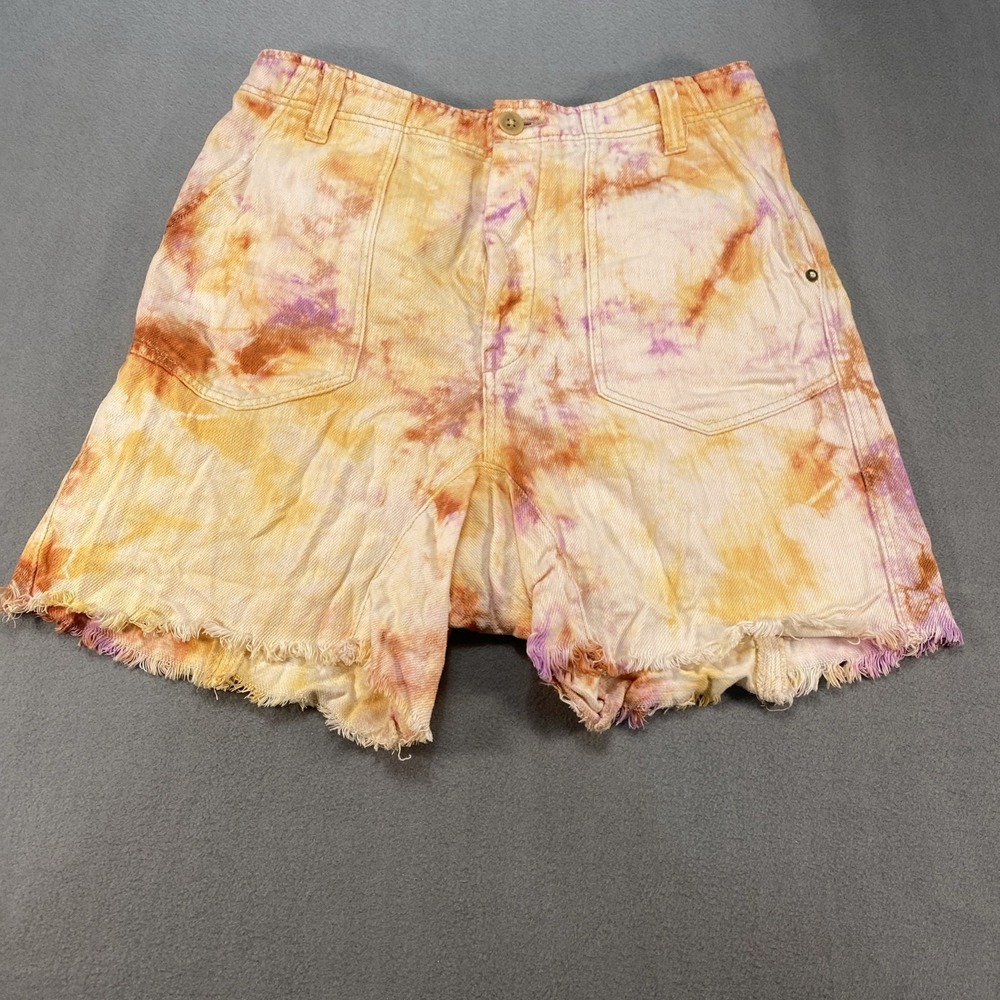 Free People We The Free She's A Legend Tie Dye Hi Rise Apricot Bermuda Shorts 12